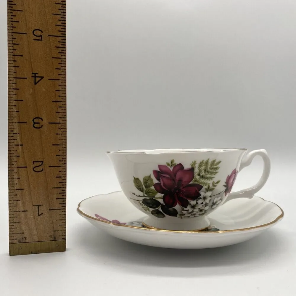 ROYAL GRAFTON Bone China Tea Cup & Saucer Red Roses  White Flowers Gold Trim